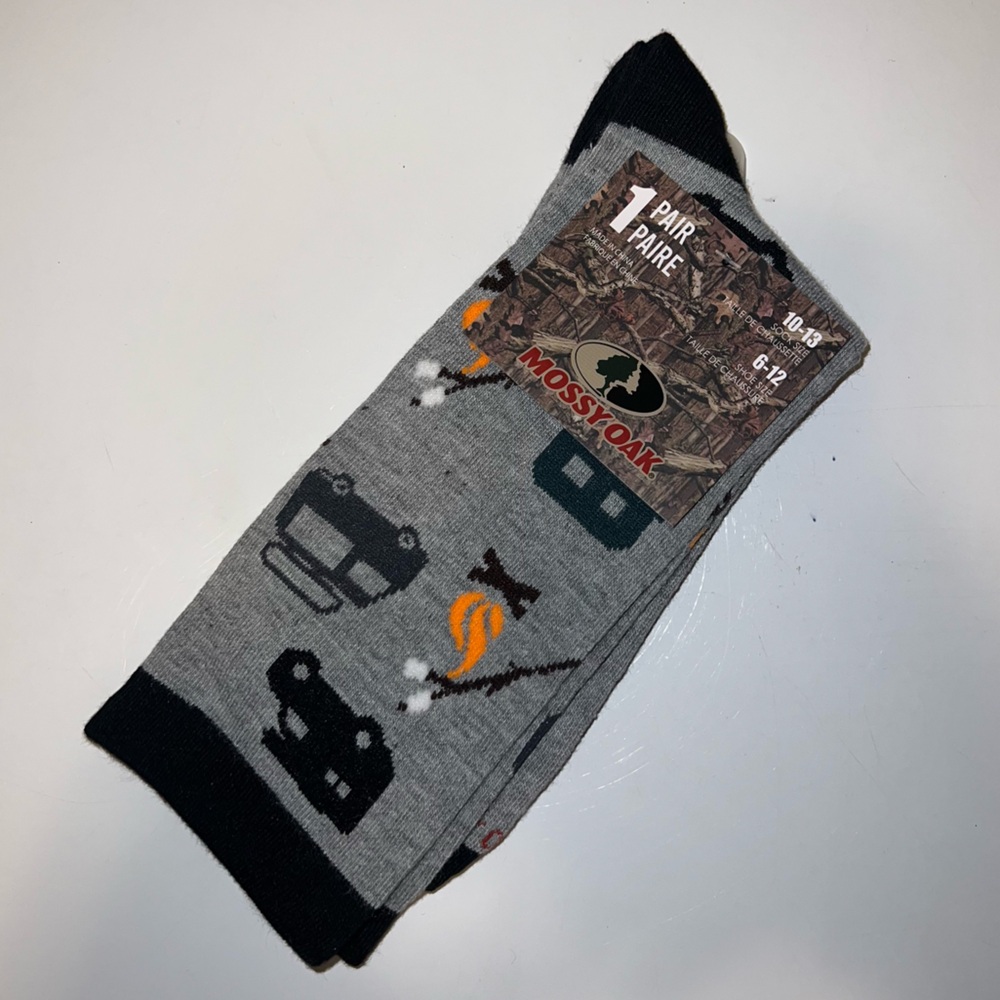 🧦 🛍️ 5/$20 - Mossy Oak Adventure Camping Theme Print Men's Socks